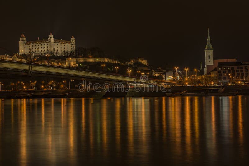 Bratislava in autumn night near Dunaj river