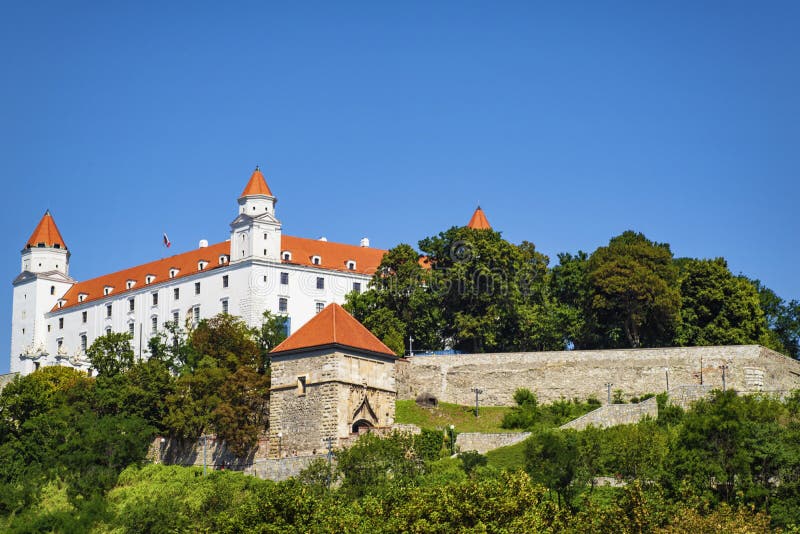 Bratislava castle against a blue sky.Castle Bratislava. White Castle in Bratislava