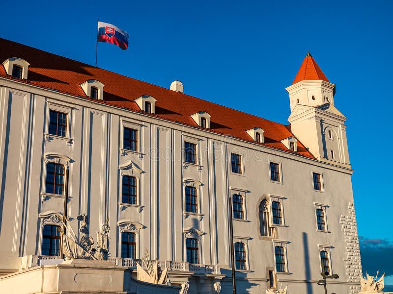 Bratislava castle with flag on its roof