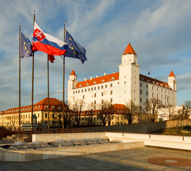 Bratislava castle with flags