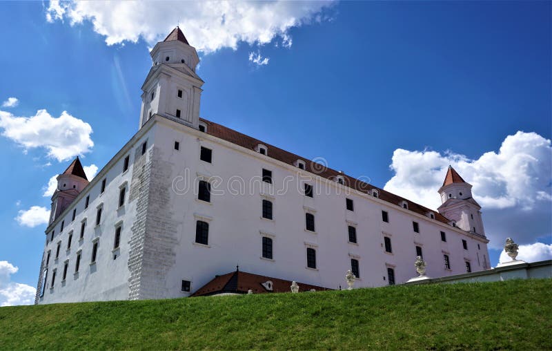 Bratislava castle, meadow and blue sky