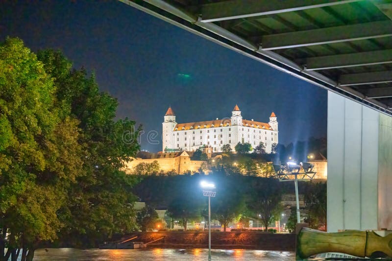 Bratislava Castle at night from the city bridge