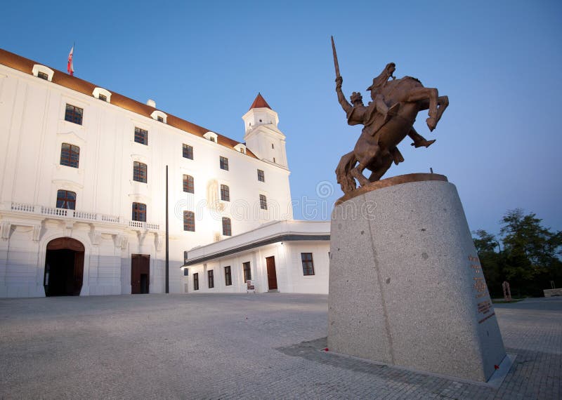 Bratislava castle with Svatopluk statue