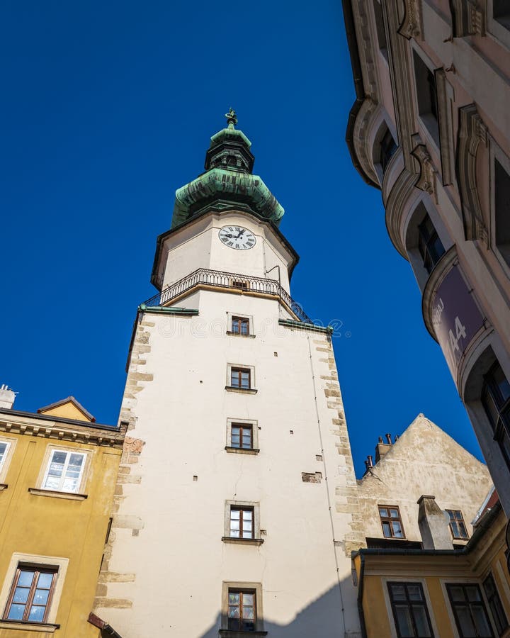 Bratislava Clock Tower in the Historical Center of City Stock Photo