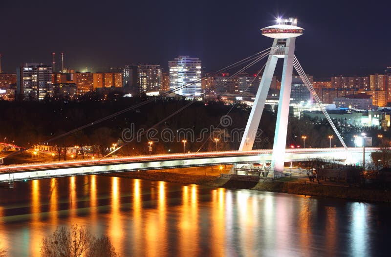 Bratislava New bridge during night.