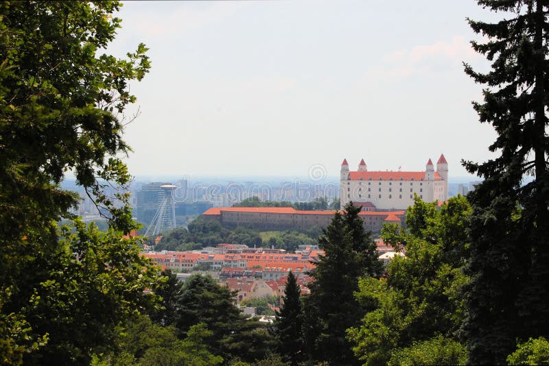 Bratislava skyline with castle and bridge