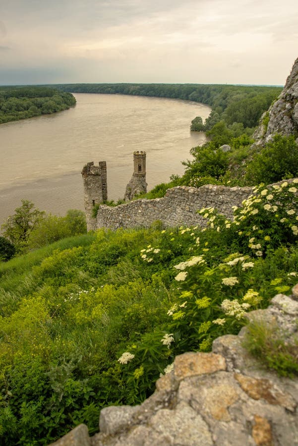 BRATISLAVA, SLOVAKIA: Beautiful landscape with Devin castle, mountais and Danube river