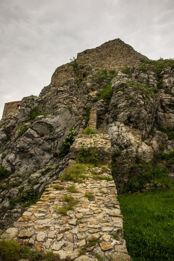 BRATISLAVA, SLOVAKIA: Beautiful landscape with an old fortress.The ruins of Devin Castle near Bratislava in Slovakia