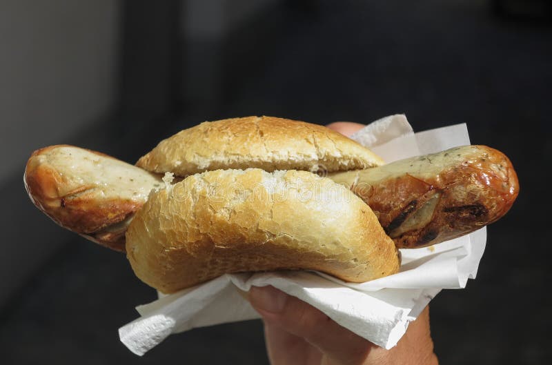 Bratwurst and bread roll stock photo. Image of brotchen 27215602