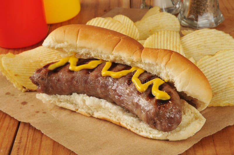 Bratwurst with mustard stock photo. Image of mustard 35634098