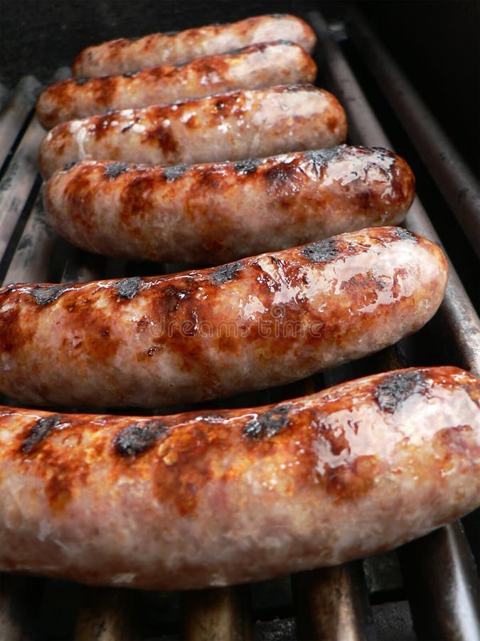 Bratwurst sausages on grill royalty free stock photo Bratwurst sausages on grill royalty free stock photo