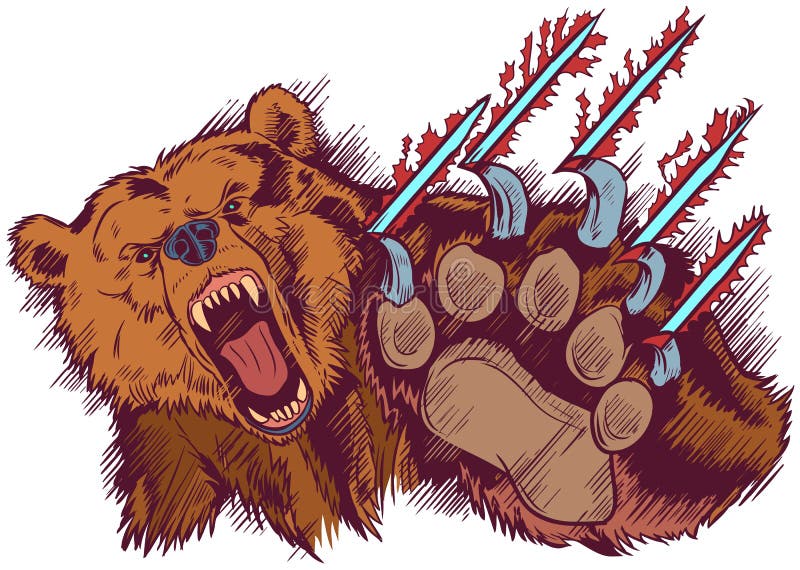 Braunbär-Maskottchen-Zerschneiden oder kratzende Vektor-Karikatur lizenzfreie abbildung