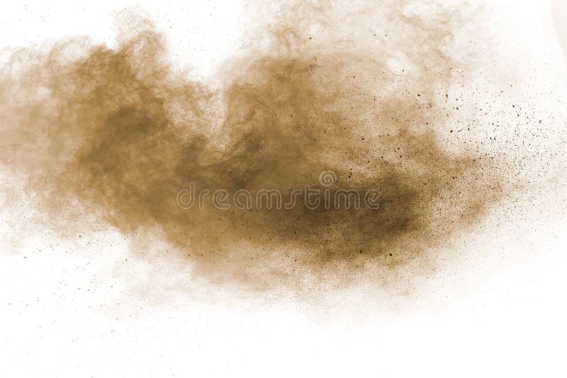 Braune Pulverstaub cloudbrown Teilchen pumpten auf weißem Hintergrund