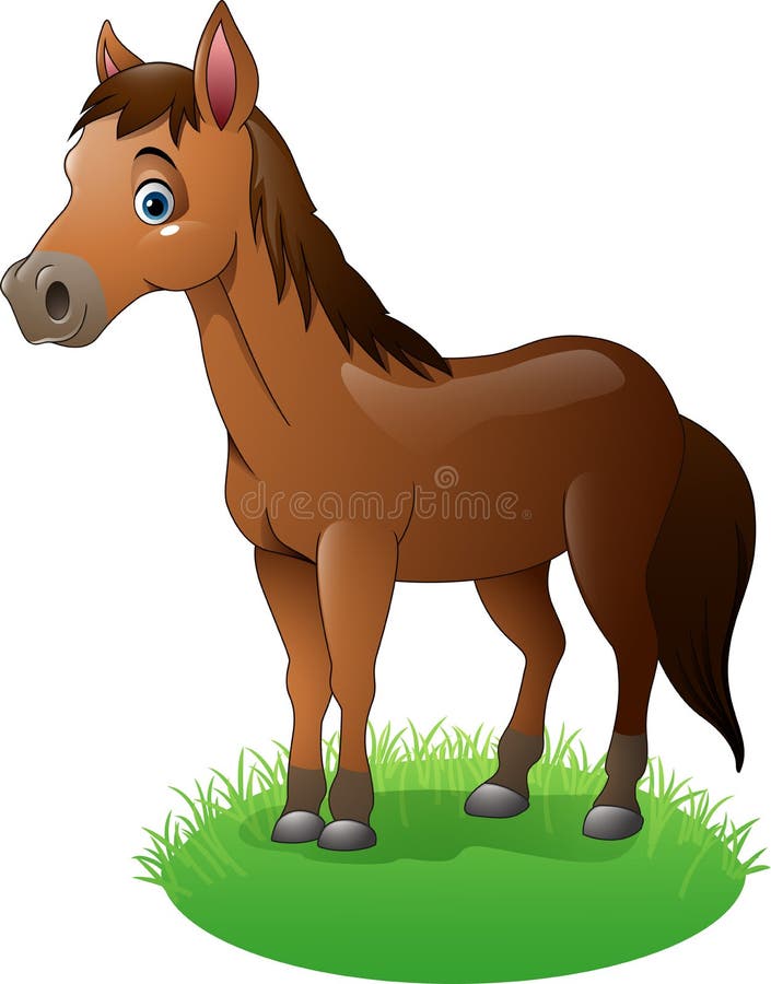 Braunes Pferd der Karikatur auf dem Gras vektor abbildung