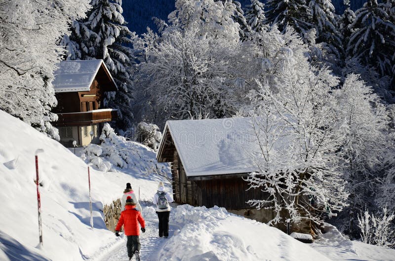 Braunwald em montanhas do Natal da neve de Suíça fotos de stock Braunwald em montanhas do Natal da neve de Suíça fotos de stock