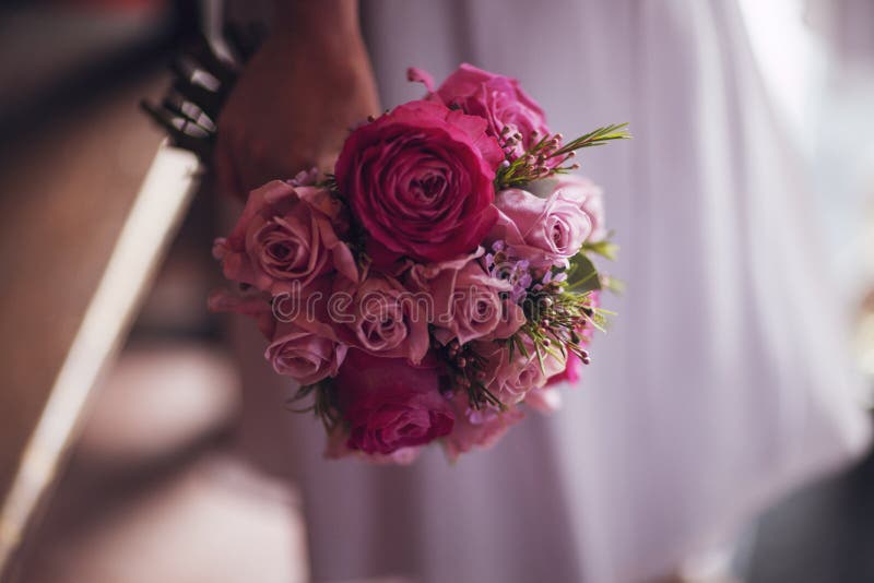 Brautjungfer, die einen rosa Blumenstrauß hält stockfotos Brautjungfer, die einen rosa Blumenstrauß hält stockfotos