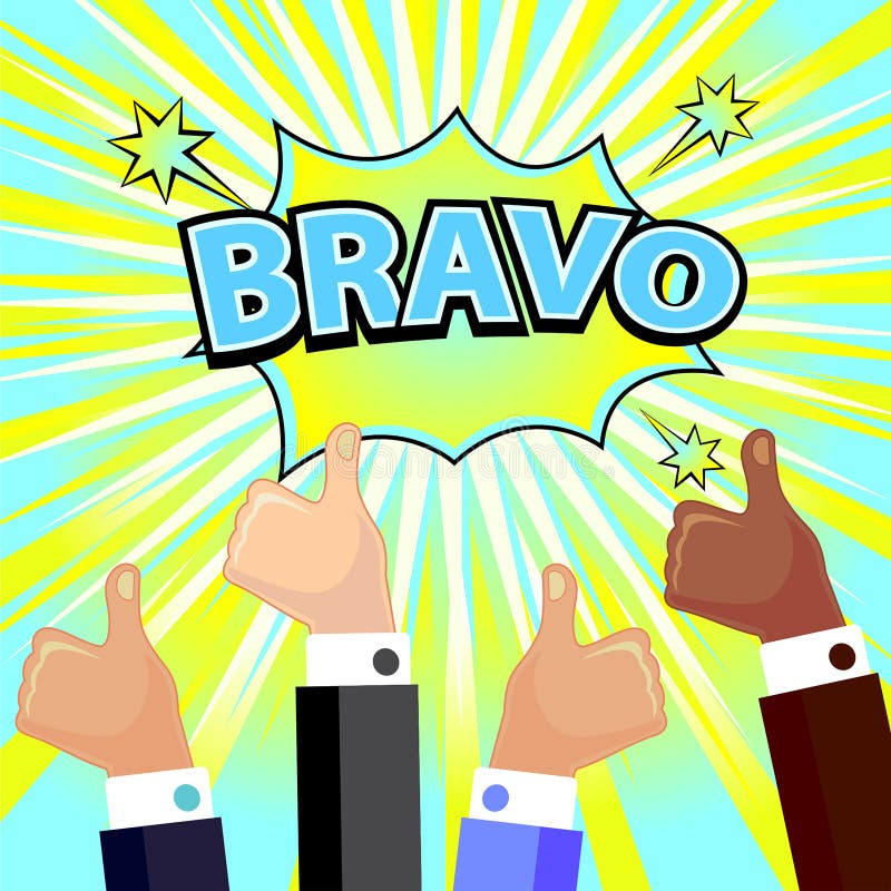 BRAVO en duimen omhoog! Grappige boekexplosie stock illustratie BRAVO en duimen omhoog! Grappige boekexplosie stock illustratie
