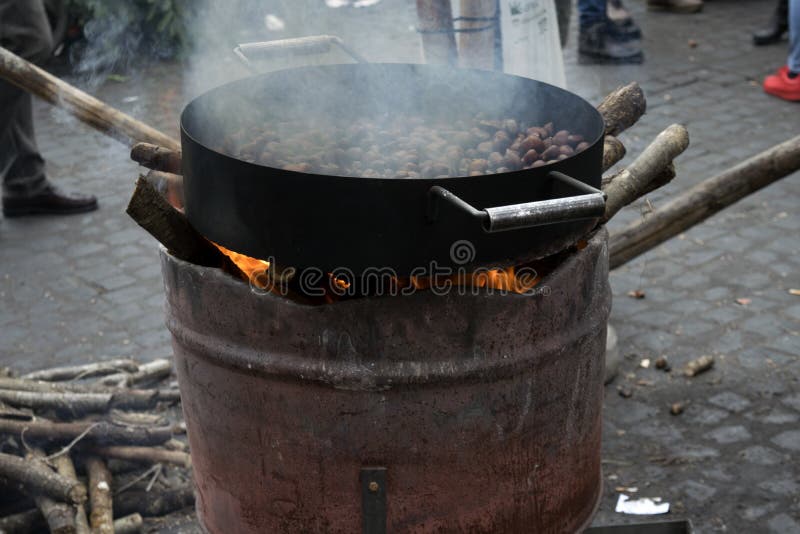 Brazier Cooking Roasted Chestnuts Stock Photos Free & RoyaltyFree