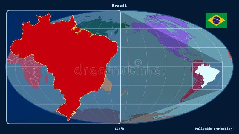 Brazil - continents. Mollweide, left