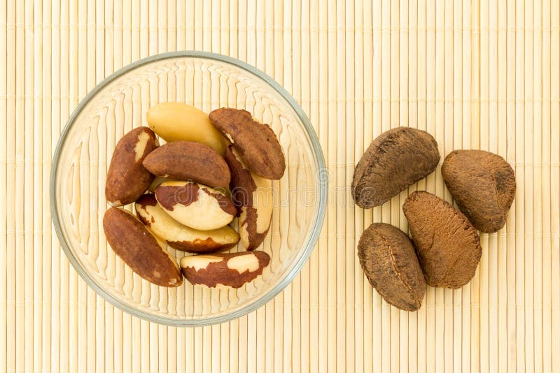 Brazil nuts in glass bowl and some nut in the shell royalty free stock photos Brazil nuts in glass bowl and some nut in the shell royalty free stock photos