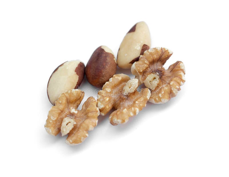 Brazil Nuts And Walnuts On A White. Stock Photo Image of brown, fruit