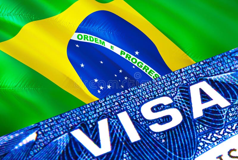 Brazil visa document close up. Passport visa on Brazil flag. Brazil visitor visa in passport,3D rendering. Brazil multi entrance royalty free illustration
