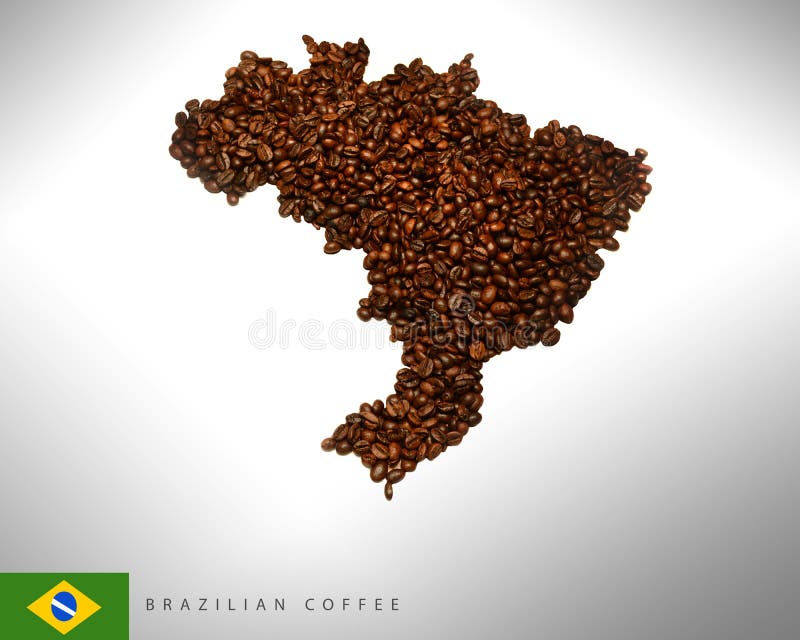 Braziliaanse kaart met koffiebonen, fotografie, stock afbeelding Braziliaanse kaart met koffiebonen, fotografie, stock afbeelding