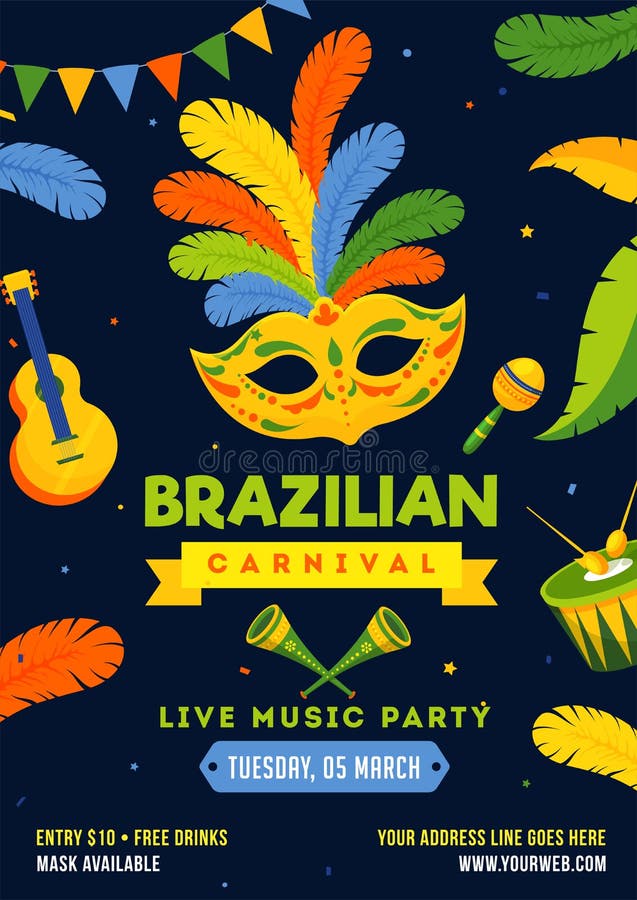 Brazilian Carnival Template or Flyer Design with Illustration of Party ...