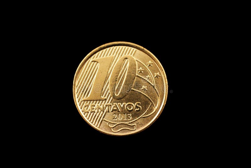 Brazilian 10 Centavo Coin Isolated On A Black Background