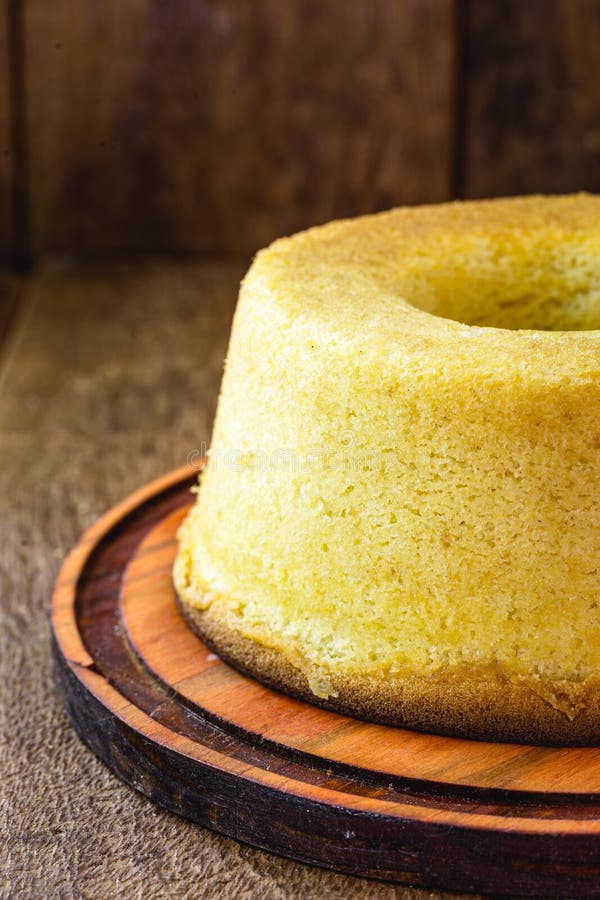 Brazilian Corn Cake, Made from Fuba Corn Flour on a Rustic Table Stock