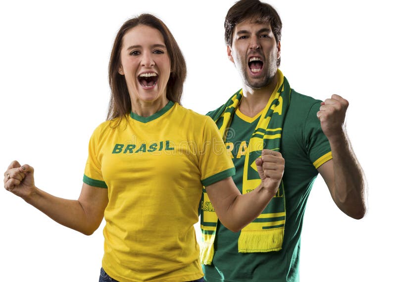 Brazilian couple Celebrating on a white background . royalty free stock photos Brazilian couple Celebrating on a white background . royalty free stock photos