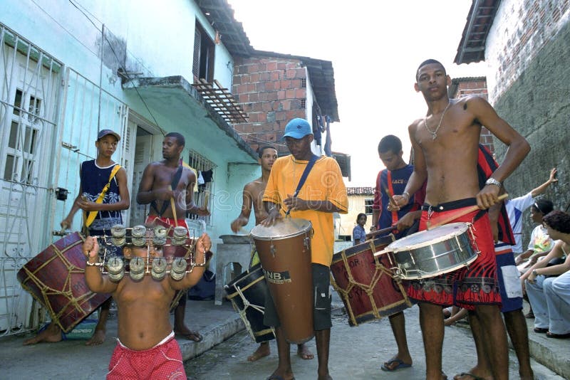 Brazilian drum band rehearsing for the Carnival