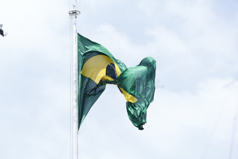 Brazilian flag on mast stock image. Image of land, brazil 240792667