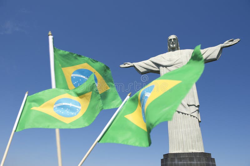 Brazilian Flags Waving at Corcovado Rio de Janeiro stock image Brazilian Flags Waving at Corcovado Rio de Janeiro stock image