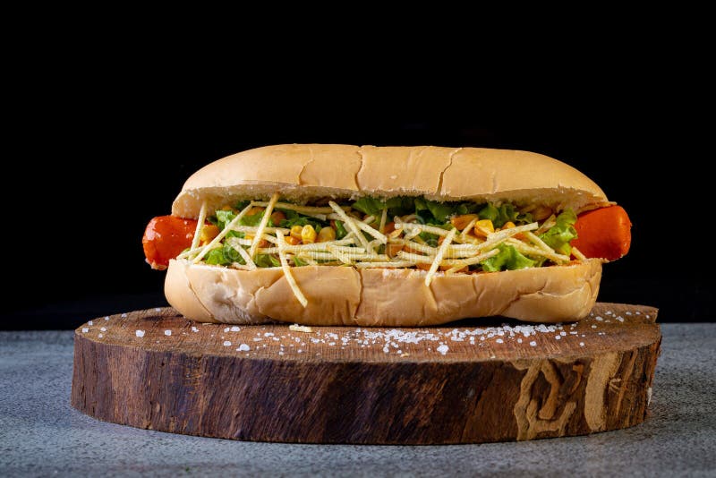 Brazilian Hot Dog, Black Background Stock Image - Image of brasil