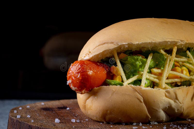 Brazilian Hot Dog, Black Background Stock Image - Image of brasil