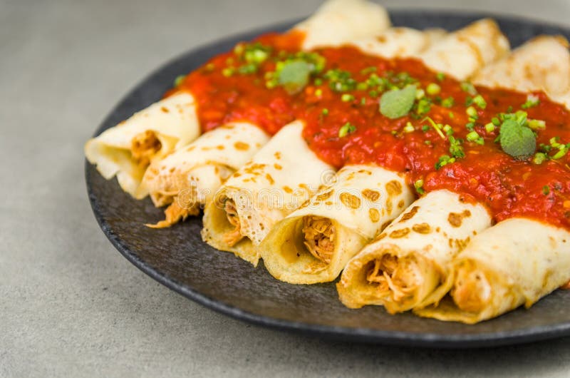 Brazilian Pancakes with Chicken, Tomato Bolognese Sauce, Rolled ...