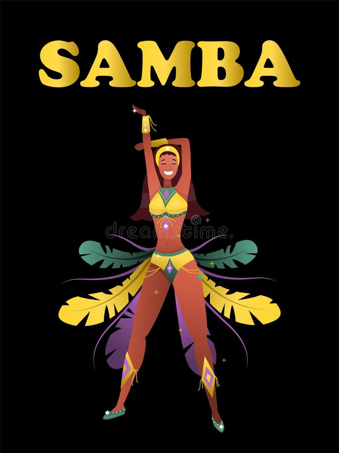 Brazilian Samba Dancer. En Vacker Karneval-tjej är På Festival-kostym I  Dans På Svart Bakgrund. Vacker Kvinna Vektor Illustrationer - Illustration  av festival, kvinnlig: 173600114