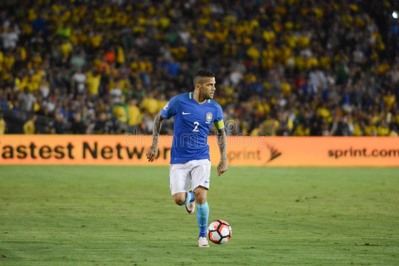 Pasadena, USA - June 04, 2016: Brazilian soccer Dani Alves during Copa America Centenario match Brazil vs Ecuador at the Rose Bowl Stadium.