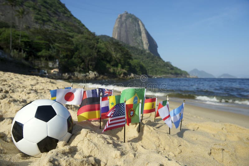 Brazilian Soccer International Flags Beach Football Rio de Janeiro royalty free stock photo Brazilian Soccer International Flags Beach Football Rio de Janeiro royalty free stock photo