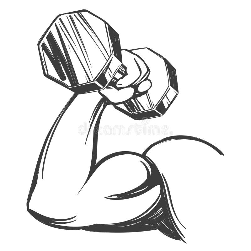 Brazo, bíceps, mano fuerte que lleva a cabo una pesa de gimnasia, bosquejo dibujado mano del ejemplo del vector de la historieta libre illustration Brazo, bíceps, mano fuerte que lleva a cabo una pesa de gimnasia, bosquejo dibujado mano del ejemplo del vector de la historieta libre illustration