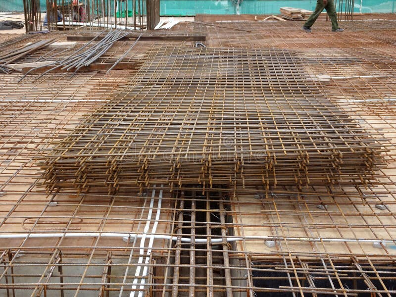 BRC welded wire mesh or BRC fabric used as part of the main structural component in-floor slab structure element in the constructi royalty free stock images