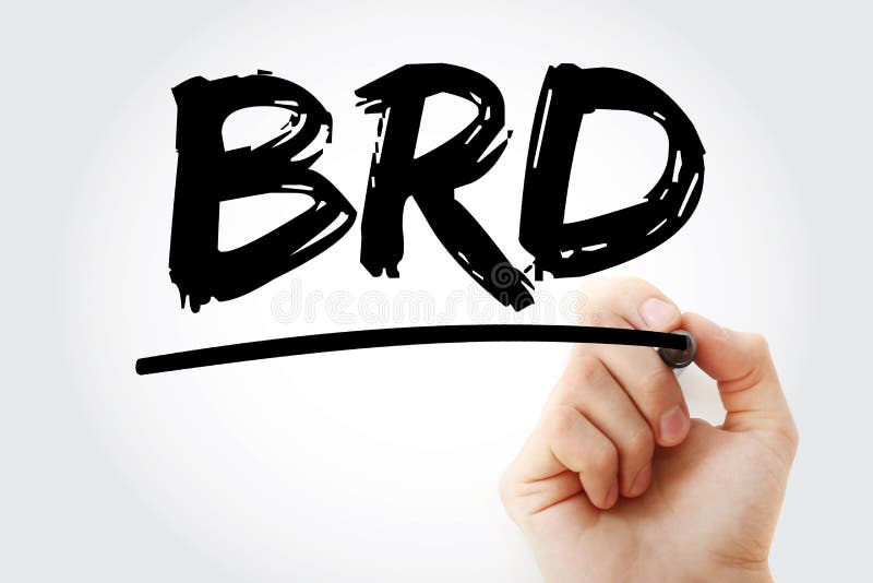 BRD - Business Requirements Document acronym with marker, concept background
