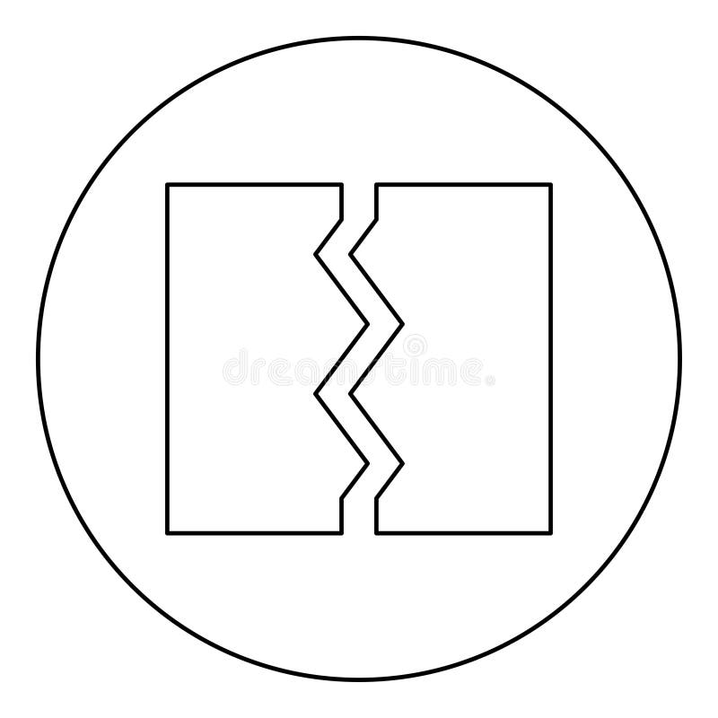 Breach broken torn tear object document icon in circle round black color vector illustration image outline contour line thin style stock illustration