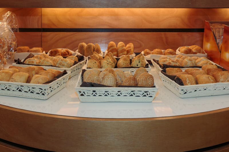 Assortment Of Fresh Bread In Baskets In Bakery Stock Image Image of