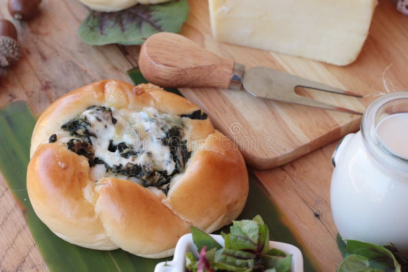 Bread Baked Spinach with Cheese is Delicious. Stock Image Image of