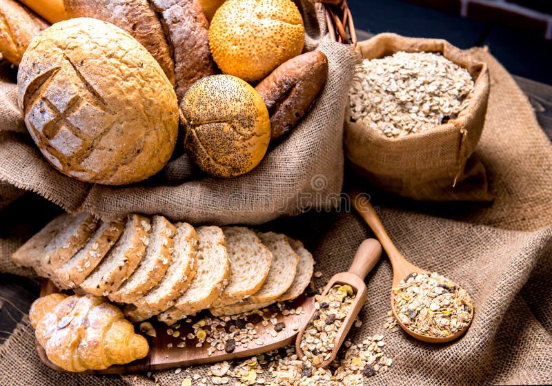 Still life photo of bread and bakery in the wicker basket. American and french toast for cooking breakfast. Still life photo of bread and bakery in the wicker basket. American and french toast for cooking breakfast.