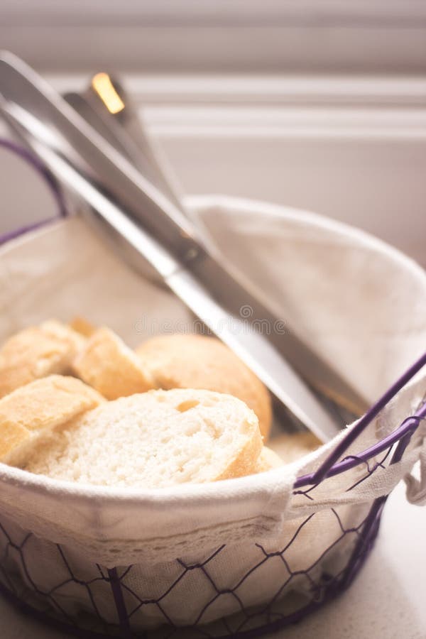 Bread Basket in Restaurant Cafe Stock Image Image of nutrition, knife