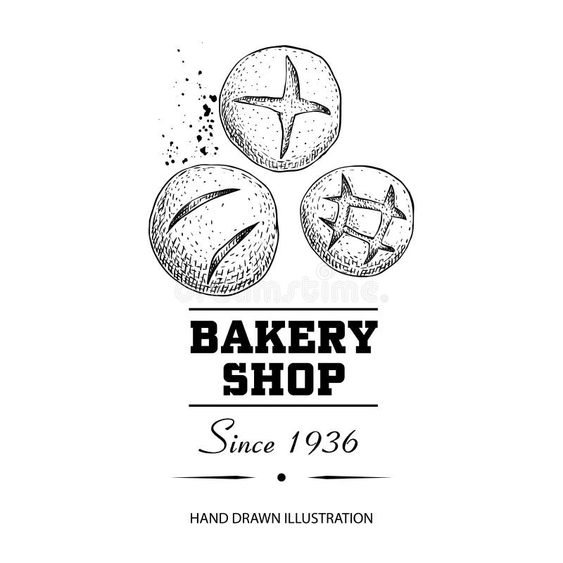 Bread buns group top view sketch drawing. Hand drawn sketch style bakery shop product. Fresh morning baked food vector illustrati