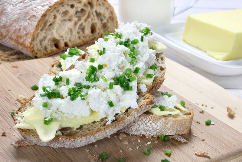 Bread with Butter and Cottage Cheese Stock Image Image of dairy